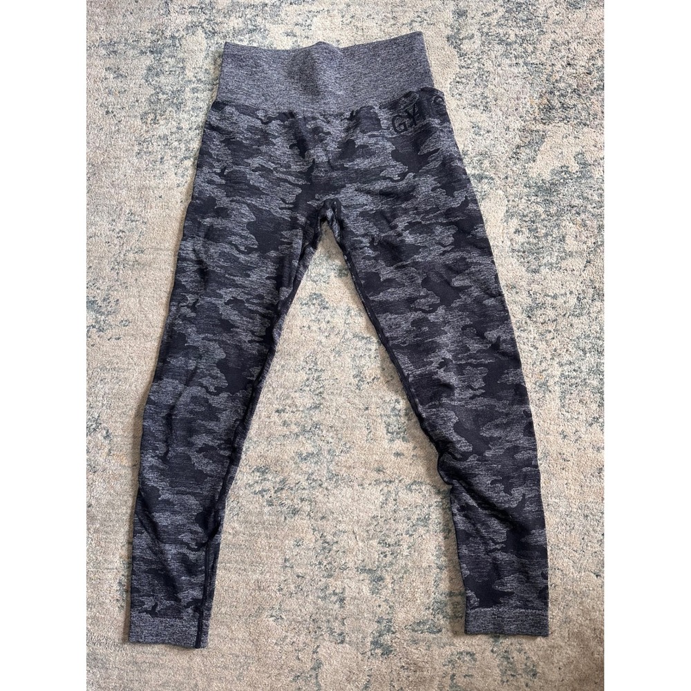 Gymshark Camo Seamless Leggings Women Small Black Grey High Rise Workout